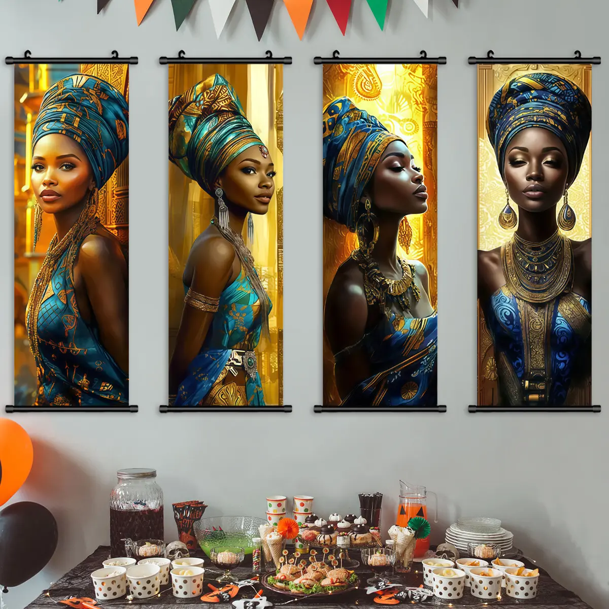 4-Piece African Traditional Women Art Posters, Waterproof Wall Decor for Living Room & Bedroom, Modern Home Decoration