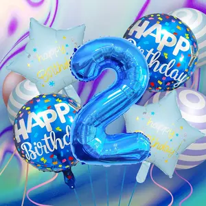 Elegant Blue Tone Number Star Foil Balloons, Assorted Styles Kit for Birthday, Holiday, Corporate Events, Photo Backdrop Decor