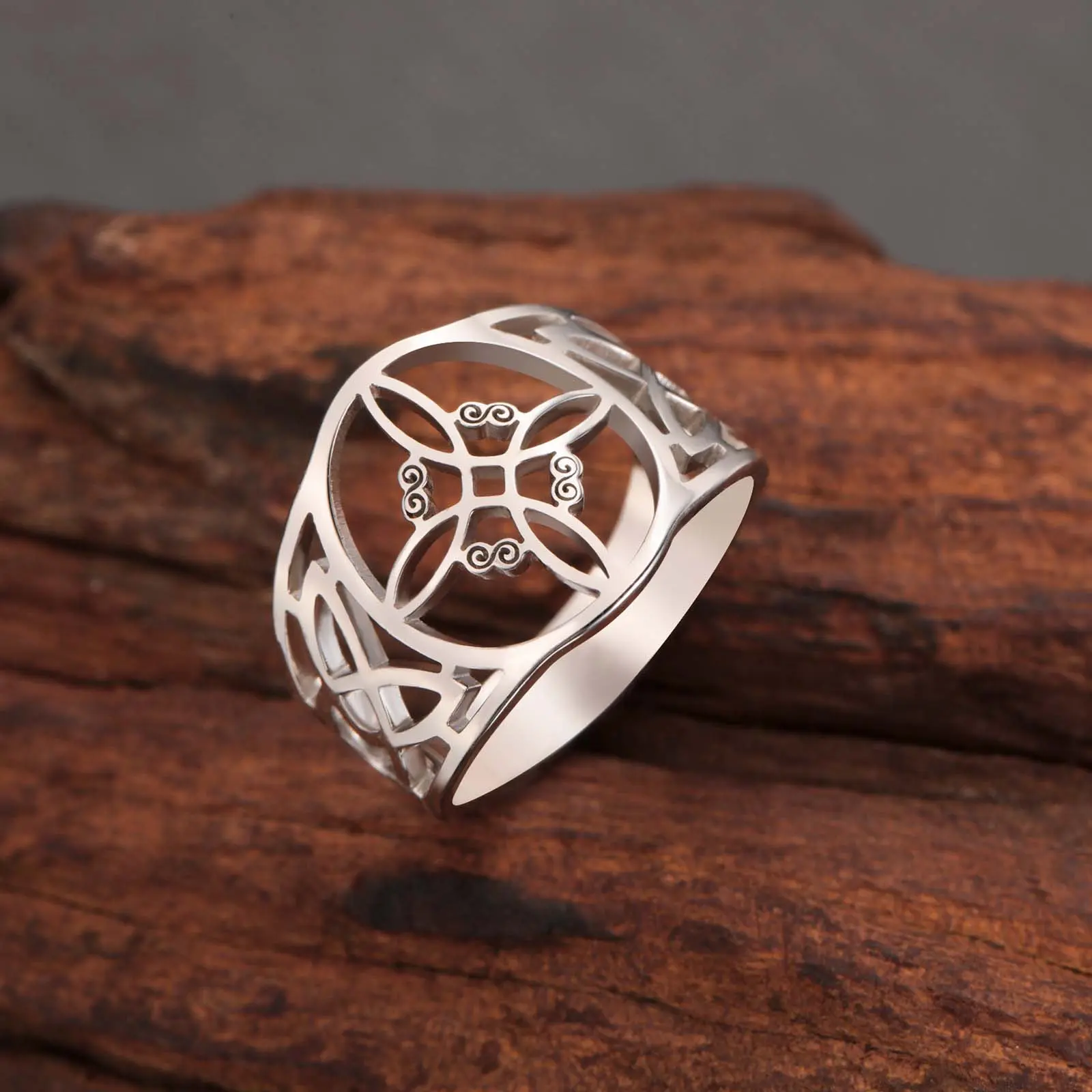 Stainless Steel Celtic Witch Knot Metal Ring for Men and Women - Hollow Engraved Design, Personalized Daily Fashion Jewelry Gift, Metal Rings, Unisex, Number 9