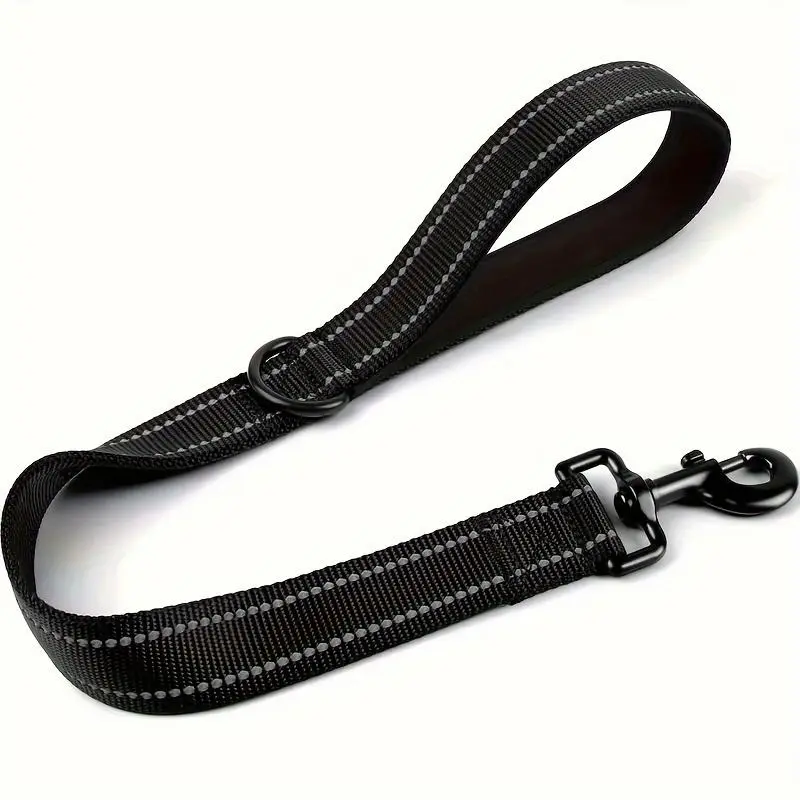 Taglory Heavy-Duty Short Dog Leash with Padded Handle & Reflective Threads - Low-Visibility Nylon Lead for Training Control, Compatible with Harnesses/Collars for Large & Medium Dogs (Under 121.92cm, Nighttime)