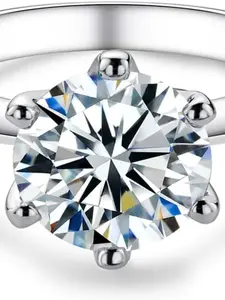 Elegant Shining Round Cut Imitation Crystal Solitaire Ring, Classic Silver Color Six-Prong Engagement Ring, Perfect Gift for Anniversary & Wedding