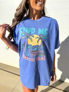 Vintage Find Me Under Palms Shirt, Flo Blue Tropical Beach Graphic Tee, Summer Vacation Coastal Aesthetic T-Shirt, Retro Palm Tree Comfort Colors Shirt, Gift for Men, Gift for Women, Crew Neck T-shirt, Trending T-shirt