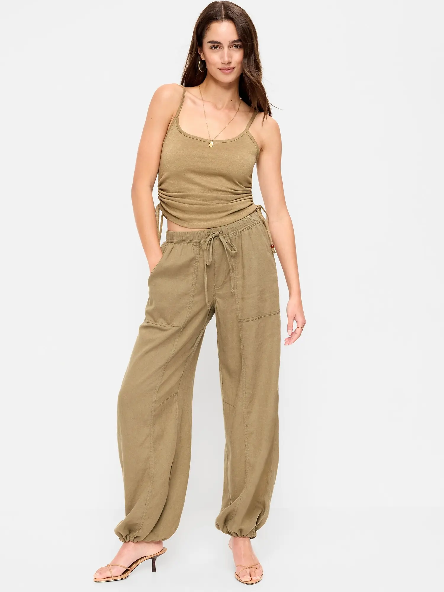 Old Navy Women's Mid-Rise Linen-Blend Cinched-Ankle Pants