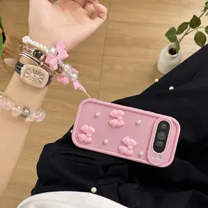Bow Pearl Chain Rope Phone Case For Google Pixel 7 8 9 10 Pro XL 7A 8A 9A 9 Google Pixel 7 Pixel 8 8A Pixel 9 Pro XL Soft Cover