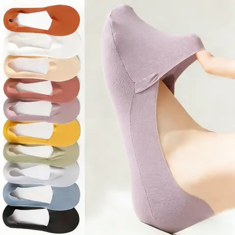 Women's 10-Pair Mixed Colors Casual Silicone Foot Socks for Underwear for Women, Minimalist Basic Ankle Socks, Lightweight Athletic Fabric, Cushioned Sole, Silicone Anti-Slip Grip, Breathable Moisture-Wicking Fit for Ballet Flats (Valentine's Day)