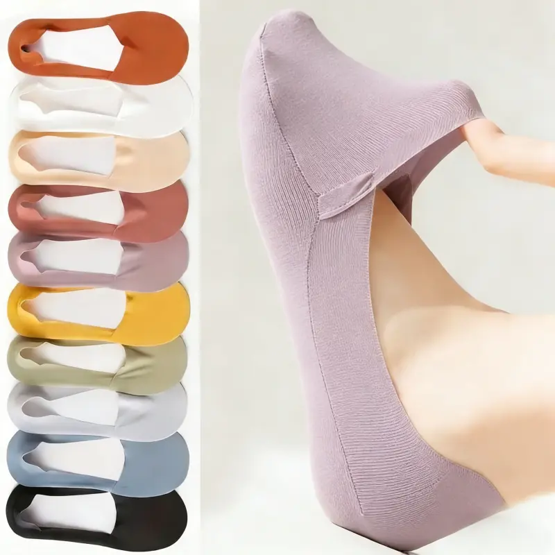 10 Pairs of Women's Invisible Socks - Comfortable, breathable, and sweat-wicking ankle socks with cushioned soles and silicone anti-slip design for enhanced traction and stability. The perfect choice for casual outfits.