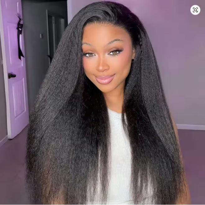 Bling Hair Kinky Straight Half Wigs Glueless 3 IN 1 Half Wig With Drawstring 100% Human Hair Wig Seamless Clip Ins Flip Over