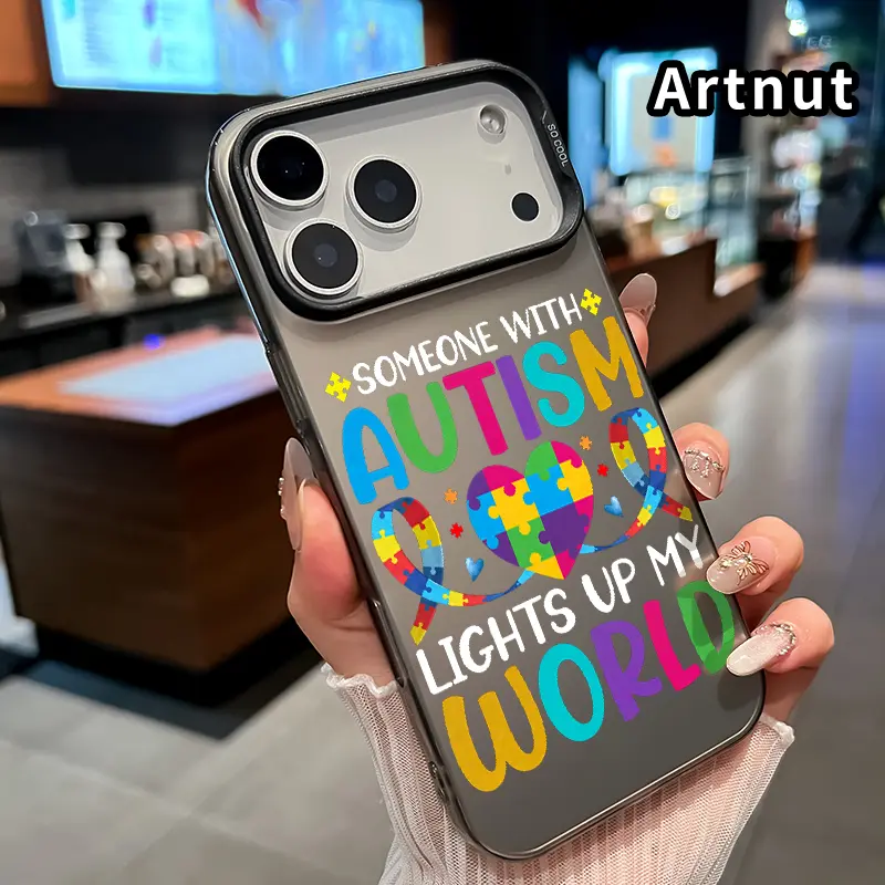 IMD Phone Case for iPhone 17 Pro Max 16 Plus 15 14 13 12 11 Air E Autism Heart Puzzle Pattern Full Coverage Anti-Slip Rugged Durable Hard PC Cover for boy girl