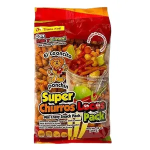 SUPER CHURROS LOCOS PACK - Mix Crazy Snack Pack With Japanese Peanuts, Peanuts Chili Lemon, and Small Pieces of Fruit / bag With 454g /