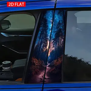 2 Sets Car B Pillar Stickers, Galaxy Forest Pattern, PVC HD Print Self-Adhesive Decorative Stickers, Waterproof Scratch-Resistant, Car Exterior Decoration