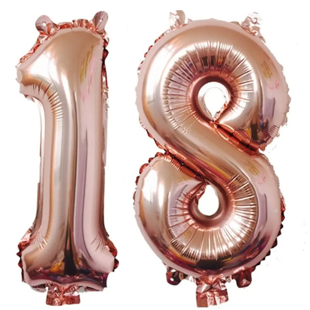 Rose Gold Giant Foil Number Balloons 16 in or 40 in - 18 - 18th Birthday Float Self Sealing Decoration Supplies Helium Floating or Air mylar  balloon