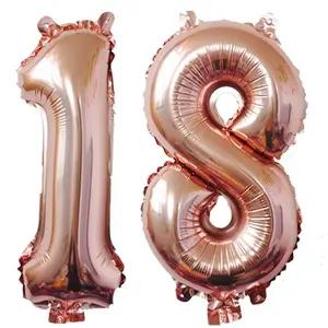 Rose Gold Giant Foil Number Balloons 16 in or 40 in - 18 - 18th Birthday Float Self Sealing Decoration Supplies Helium Floating or Air mylar  balloon
