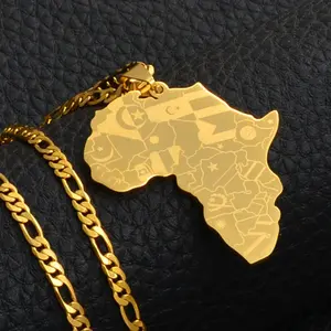 African Map Necklace Men Women, Stainless Steel , Africa Continent Nation Pendant Country Shaped