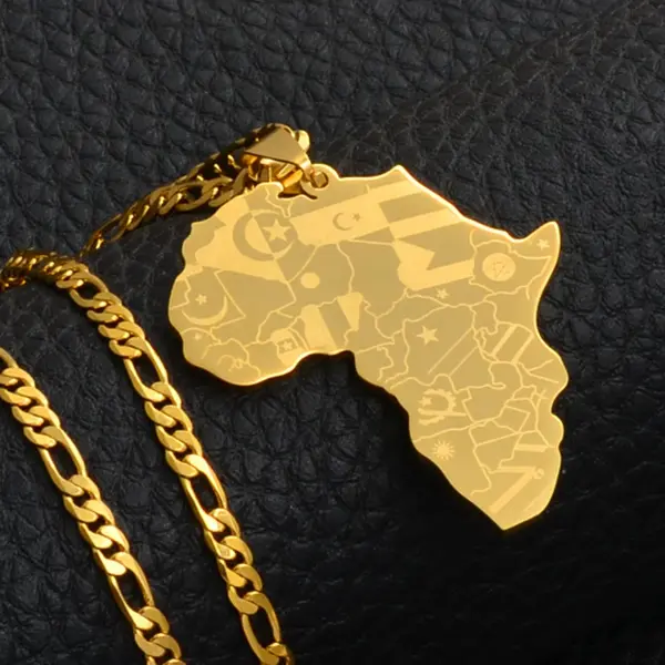 African Map Necklace Men Women, Stainless Steel , Africa Continent Nation Pendant Country Shaped