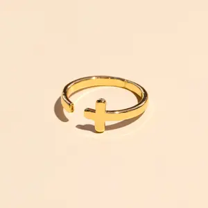Gold Waterproof Sideways Cross Ring