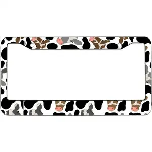 Cow Print License Plate Frame, Cute Farm Animal Car Tag Frame, Black White Cow Pattern Auto Accessory, Country Farmhouse Vehicle Decor Gift