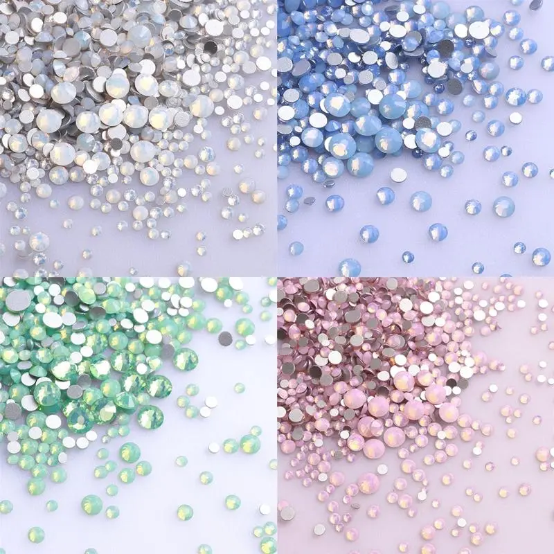 SS3-SS20 Mix Size White Opal Series Glass Flatback Rhinestone Top Quality Glitter Diamond Glue on Stones for Nail Art Decoration
