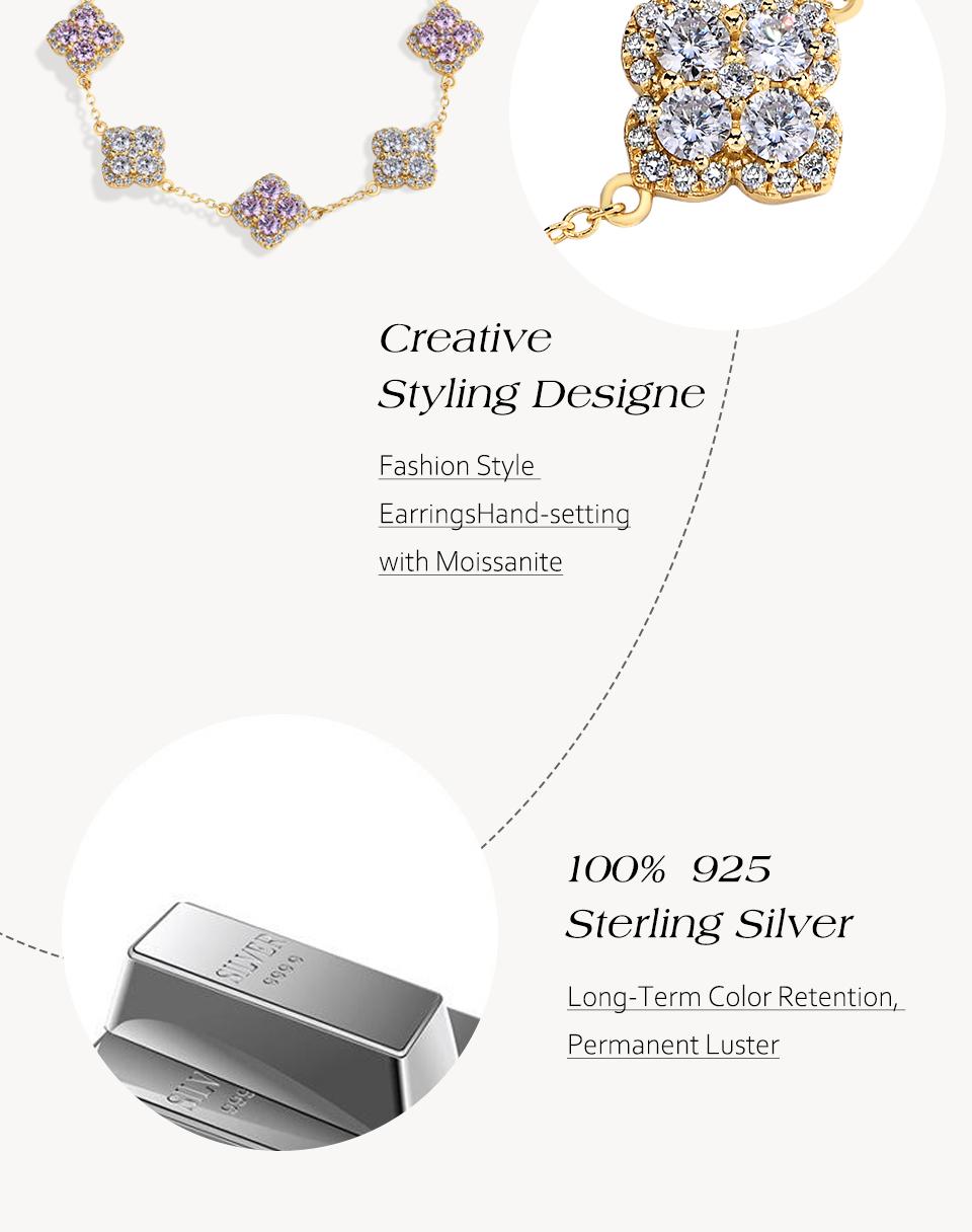 Full Moissanite Diamond Bracelet DVVS1 for Women 925 Sterling Silver Gold Plated Lucky Engagement Wedding Jewelry Gift