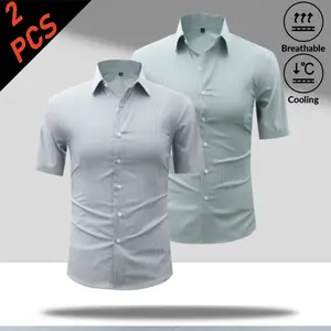 New Summer Lightweight Striped Short-Sleeve Shirt Two-Piece Set, minimalist commuter style, breathable and cool, prevents overheating, suitable for men’s office work and everyday wear fathersdaygift