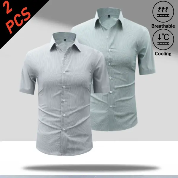 New Summer Lightweight Striped Short Sleeve Shirt Two Piece Set, minimalist commuter style, breathable and cool, prevents overheating, suitable for men’s office work and everyday wear
