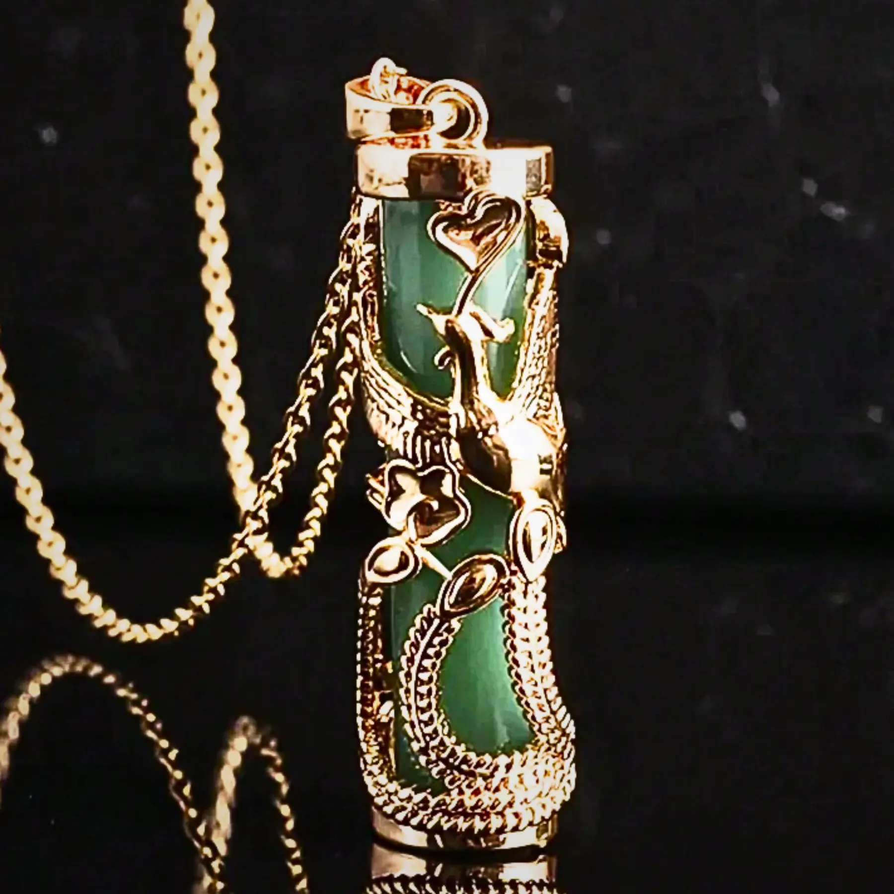Unisex 18K Gold Plated Phoenix Pendant Necklace Set, Chinese Style Gemstone Jewelry Gift (2PCS)