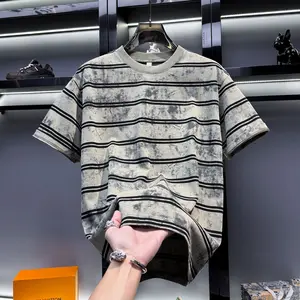 American High-End Design Tie-Dye Striped Short Sleeve T-Shirt for Men 2025 New Summer Trend Loose Half Sleeve Casual Short Sleeve Crew Neck T-shirt USA Flag Vintage Fishing T-Shirt Menswear Top shirts  men