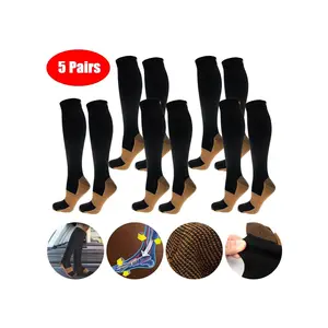 5 Pairs Copper Compression Socks Mens Womens S/M L/XL XXL 20-30mmHg Support Knee High Socks Stockings Unisex Energy Ankle Support Running Athletic Sports Fitness Socks