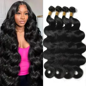 Gefily【14APremium Upgraded】Body Wave Human Hair Bundles 24 32 34 Inch 14A Body Wave bundles Unprocessed Brazilian Virgin Hair 3 Bundles Human Hair Deals Real Human Hair Natural Black Colo For Woman