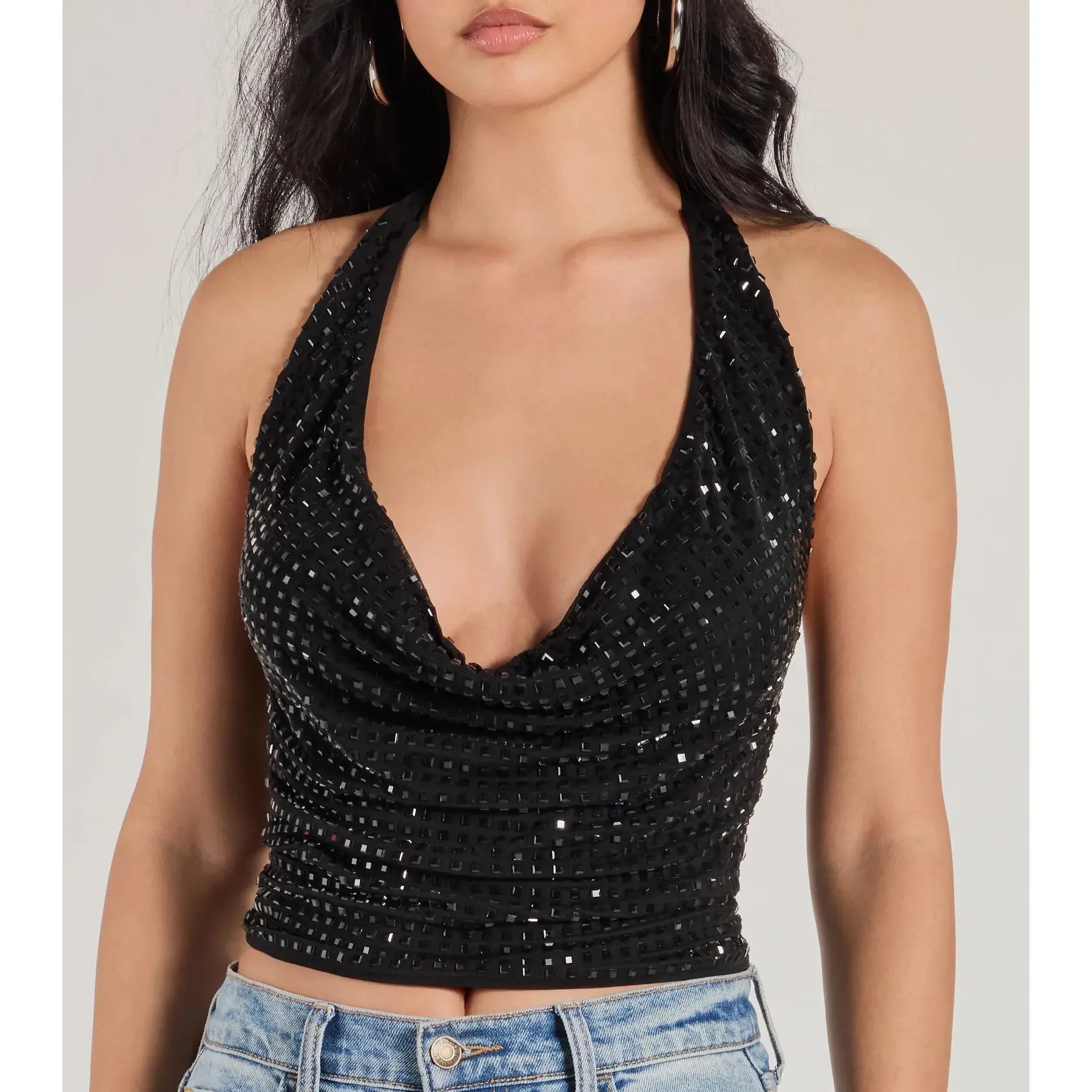 ○様　DIANTE Rhinestone halter neck tops Glitzy Chic Cropped Rhinestone Halter Top - TikTok Shop