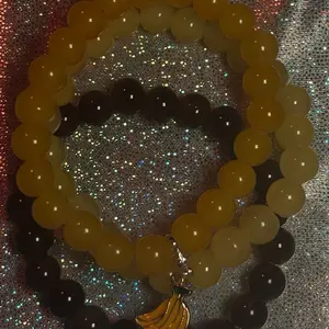 Yellow and Brown Beaded Bracelet Set with Unique Banana Charm Design