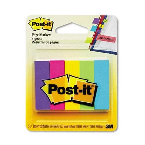 Sticky note Flags Page Markers- Five Assorted Ultra Colors- 5 Pads of 100 Strips/Pack