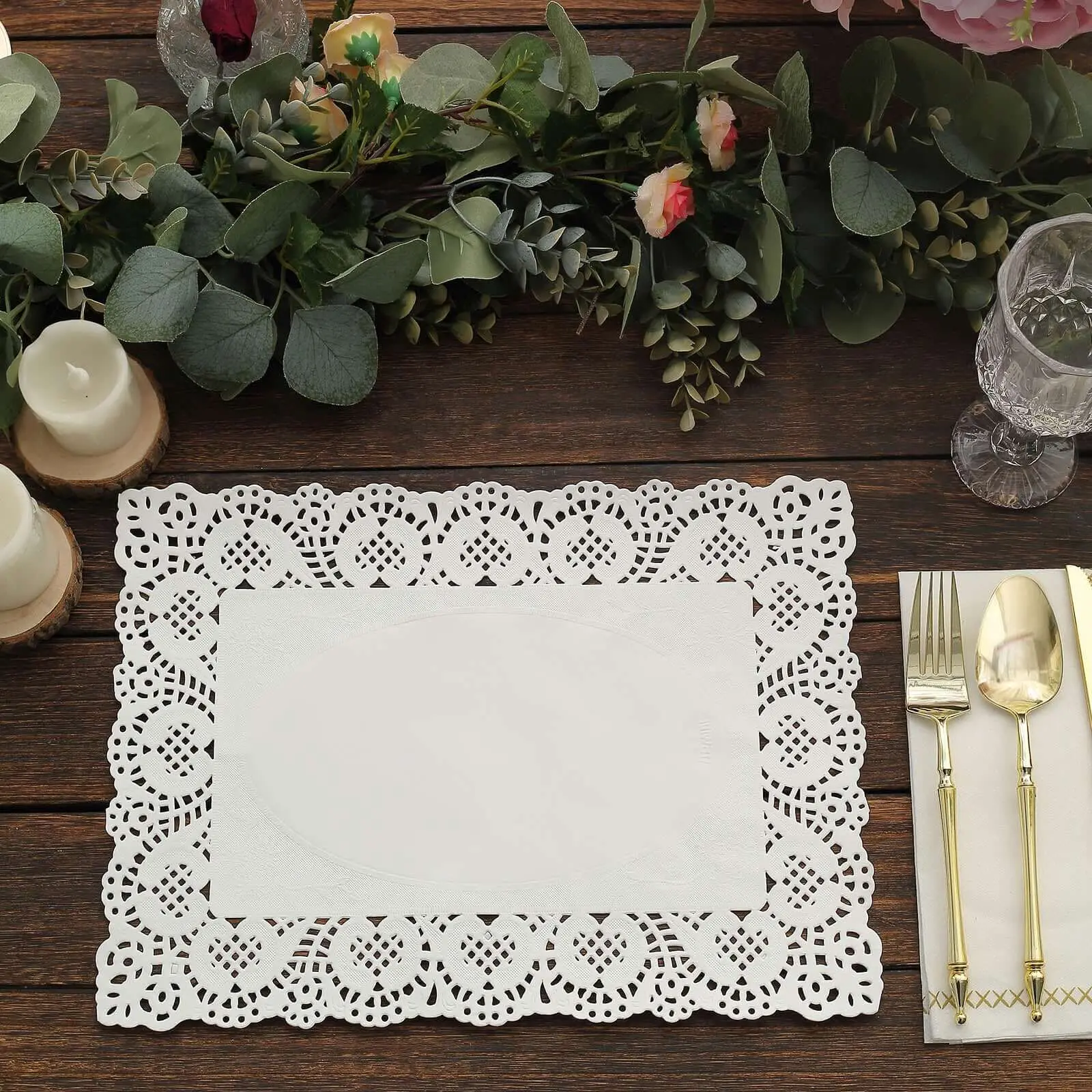 100 Pcs Food Grade White Paper Rectangle Placemats - 14"x10" Lace Paper Doilies for Desserts, Crafts, Table Decor & Tableware