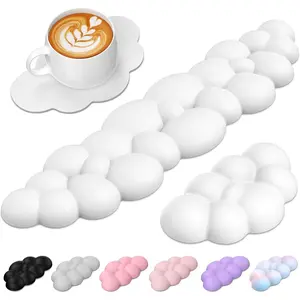 L-KBB021  Cloud Keyboard Wrist Rest Set, Cloud Wrist Rest with Non-Slip Base, PU Leather Wrist Pad for Keyboard with Ergonomic Memory Foam for Computer Laptop Office Gaming and Pain Relief, White