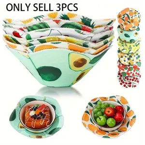 3pcs Fruit Pattern Coasters, Microwave Bowl Holders, Cute Fruit Pattern Safe Hot Soup Holder, Heat Resistant Bowls, Multipurpose Food Dish Pads, Potholders For Rice And Pasta Bowls, Room Decor, Kitchen Gadgets For Restaurants Eid Al-Adha Mubarak