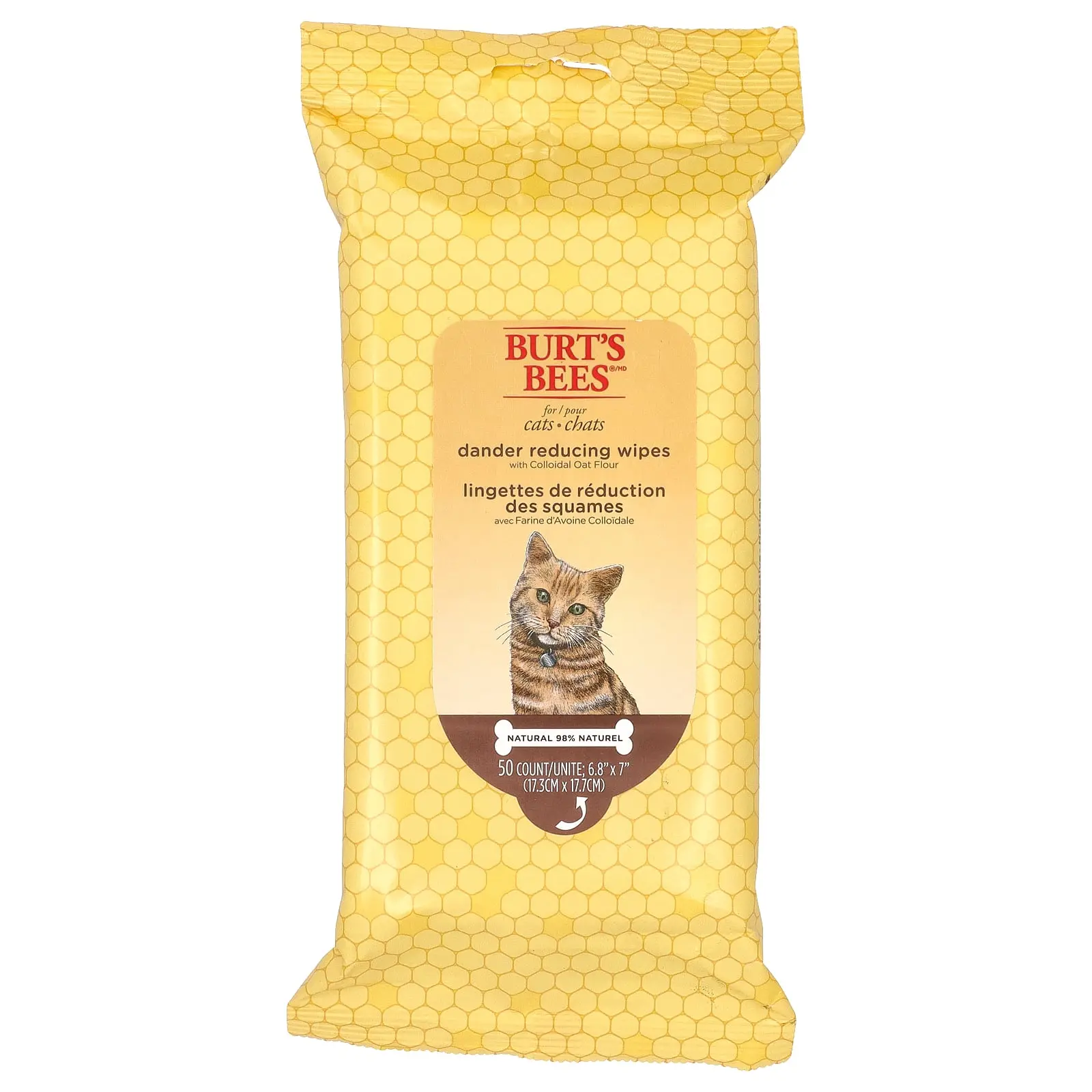 Burt's Bees Dander Reducing Wipes with Colloidal Oat Flour, For Cats, 50 Count