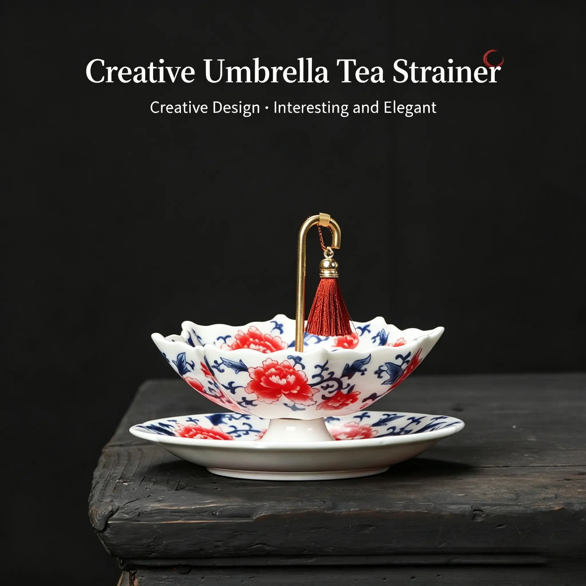 Elegant Floral Ceramic Tea Strainer with Tassel, Umbrella Shaped Tea Filter for Tea Lovers