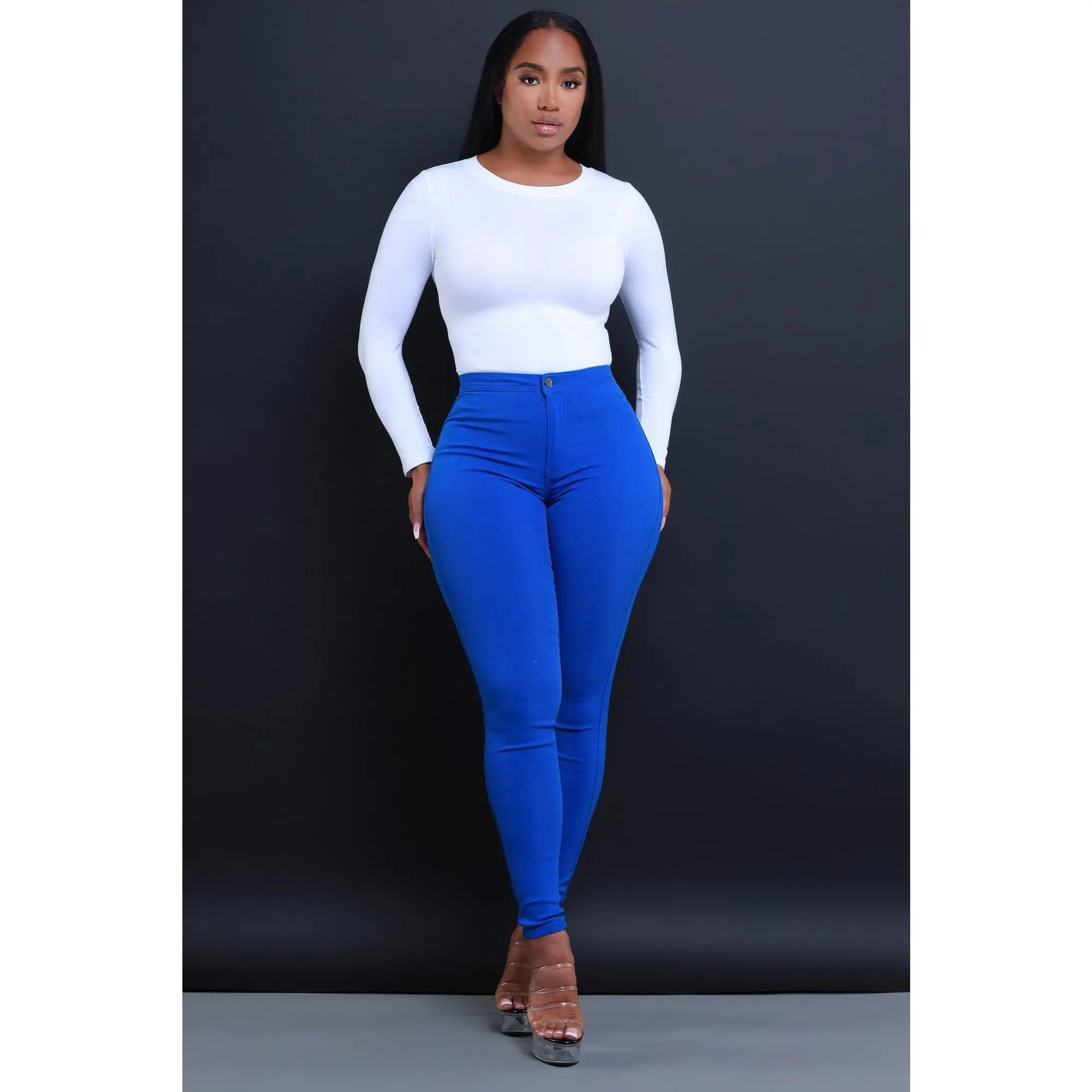 Super Swank High Waist Stretchy Jeans - Royal Blue