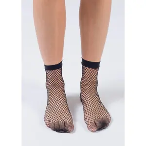 FISHNET SOCKS BLACK - Fashionable Mesh Design Ankle Length Socks