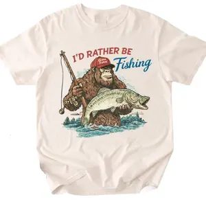 Retro 90s Sasquatch T-Shirt, Funny Bigfoot Fishing Tee for Men, Vintage Cryptidcore Gift for Fisherman, Gifts For Him Her-  Unisex S-3XL - Menswear & Womenswear - Streetwear Tops - Casual Cotton Crewneck Shortsleeve T-shirt