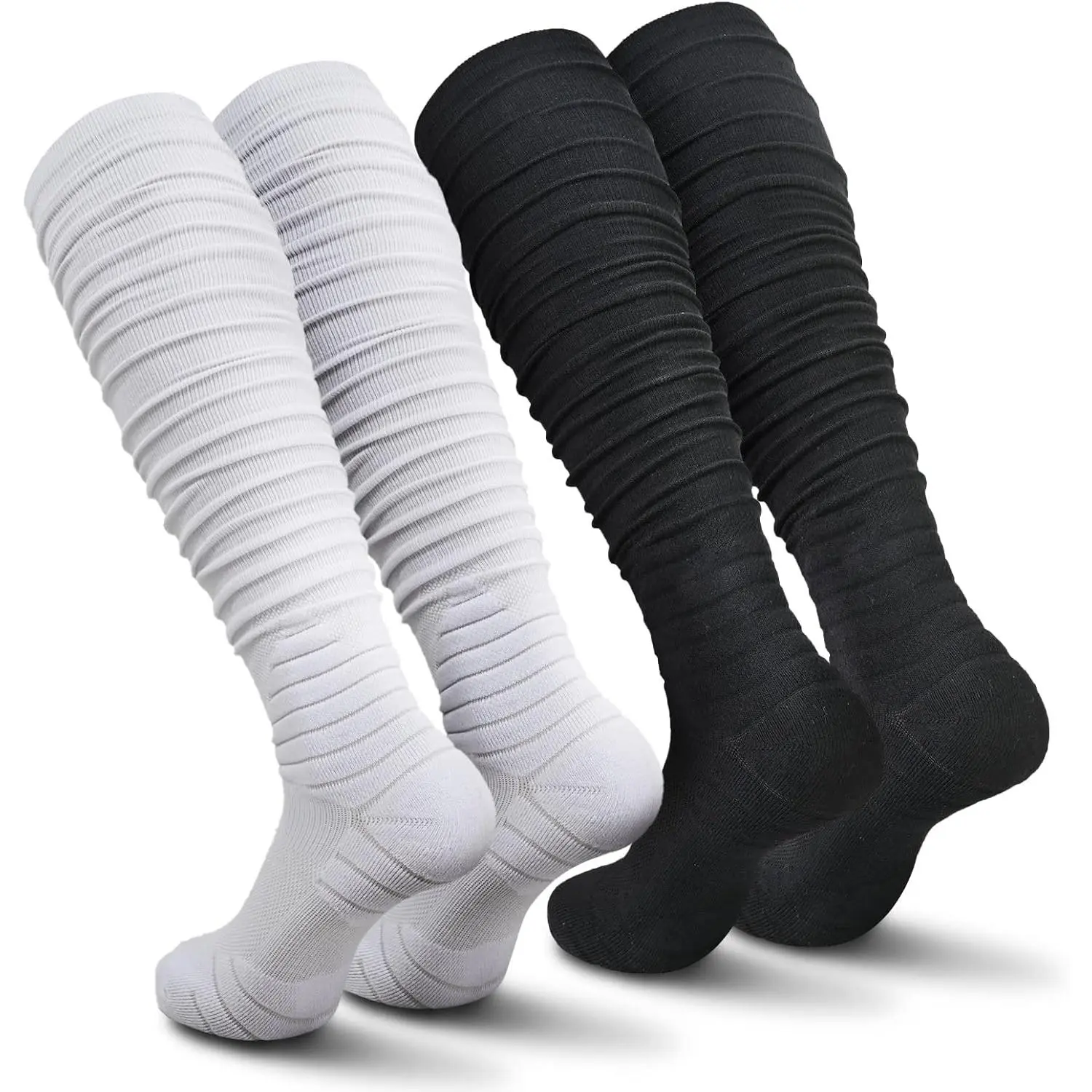 Scrunch Football Socks Ultra Long 1 Pack/2 Packs Combed Cotton With Ankle Support Padded Knee High Socks Youth Adult sun protection arm breathable compression sock Shoe Elastic Menswear Birthday Thick Gradient Sports Medium Overall Ribbed Esports Plain
