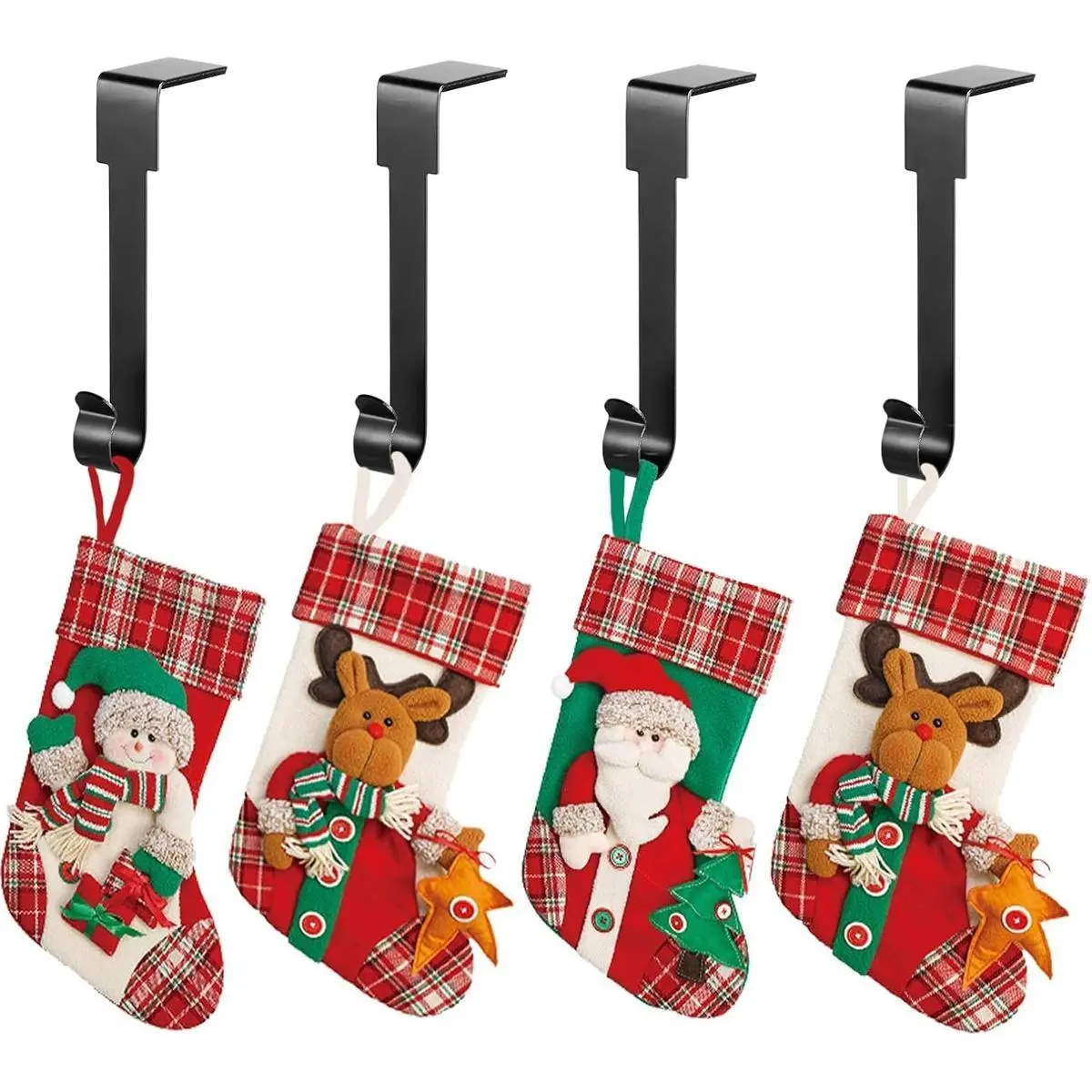 4 Pcs Adjustable Christmas Stocking Hooks for Mantel - No-Drill Fireplace Hangers, Heavy Duty Holiday Decor