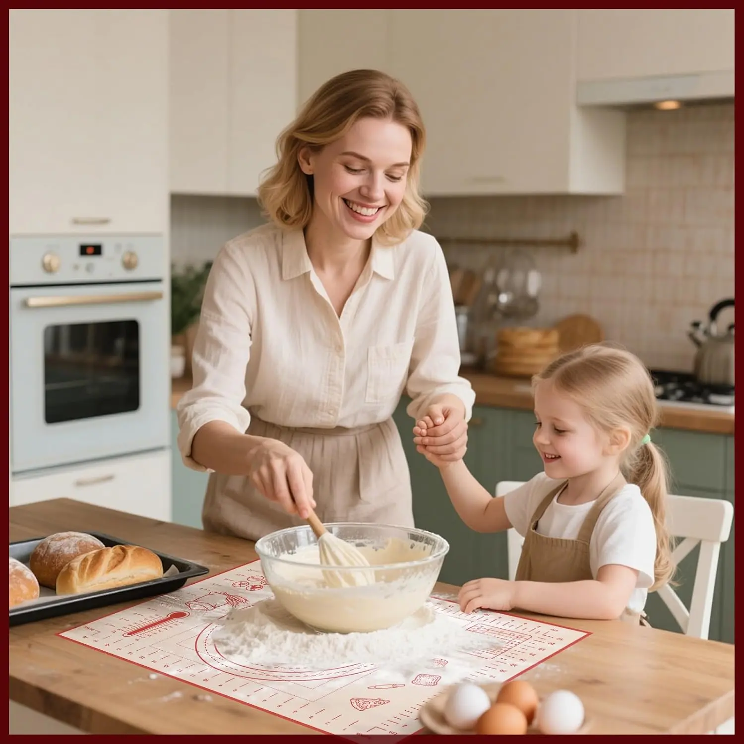 Large Silicone Pastry Mat, Non-Stick Dough Rolling Mat with Measurement Markings, Non-Slip Food Grade Baking Mat for Bread, Pizza, Cookies & Pastry – 23.62 × 17.72 Inch