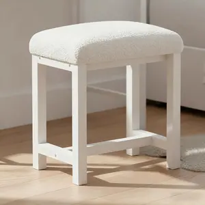 Small Vanity Stool, Cute Vanity Stools with Faux Teddy  Cushion, White Makeup Vanity Chair for Small Spaces, Living Room, Bedroom, Bathroom, Entryway, Ottoman Foot Rest for Couch Sillas Modern