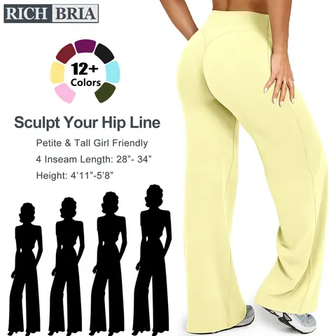 RICH BRIA Womens Wide Leg Yoga Pants, High Waisted Loose-Fitting Casual Pants, SoftMotion Comfortable Straight Leg Pants, High Stretchy Gym Fitness Flared Leggings Booty Enhance Workout Outfit Athletic Athletic