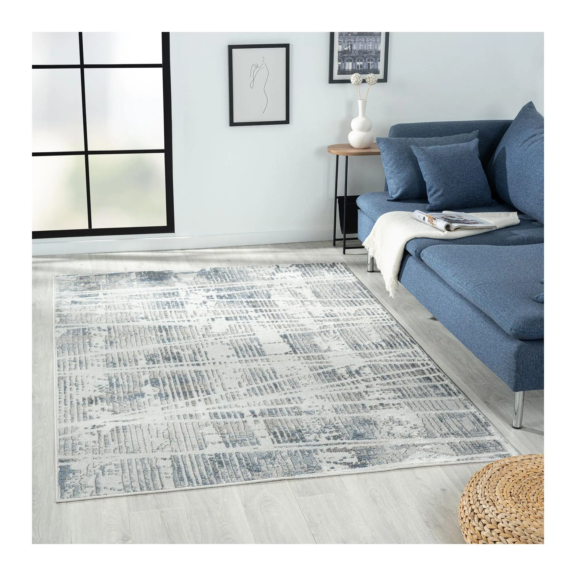 Ox Bay Modern S tripe Plush Per formance Indoor Rug, 7'9" x 9'