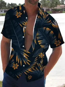 Essential Men's Hawaiian Shirt for Spring and Summer, Tropical Palm Leaf Print, Soft Skin-Friendly Material, Perfect for Vacation and Casual Wear，Limited-time offer, fast shipping.