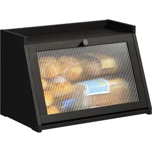 Bread Box for Kitchen Countertop Large Capacity Corner Bread Box Farmhouse Bread Container Bread Storage Bread Holder (Black, Large)