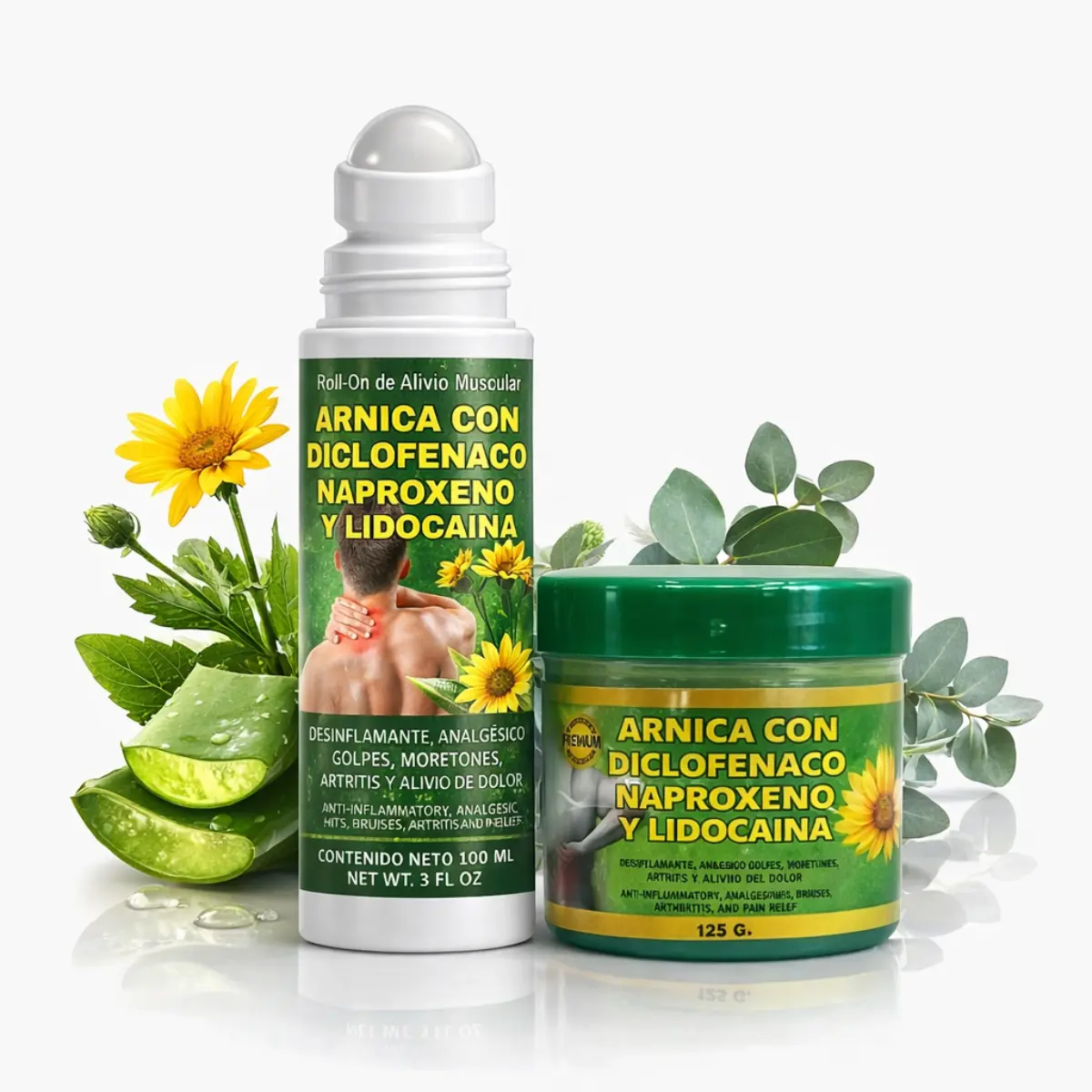 Viral Duo Arnica Lido Wellness Therapy Treatment Set - Extra Fuerte Improved Gel Formula (125g), Rolling Lido (3.5oz) for Muscle Relief, Full Body Soothing Massage, Cooling & Refreshing Sensation, Fitness Support