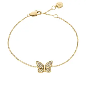 Fossil Women's Sutton Pavé Butterfly Gold-Tone Stainless Steel Station Bracelet