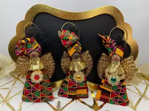 Black Angels, Angel Ornaments, African Ornament, Ornaments, Ankara, Afrocentric, Christmas Ornament, Holiday Decor - Red Triangle Kente